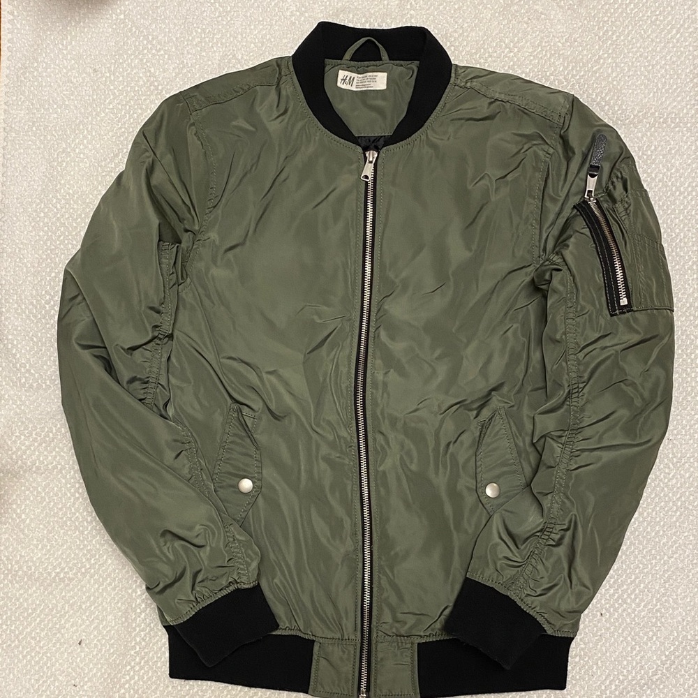 H&M Bomber Jacket Youth Size 12/14 Green/ Black